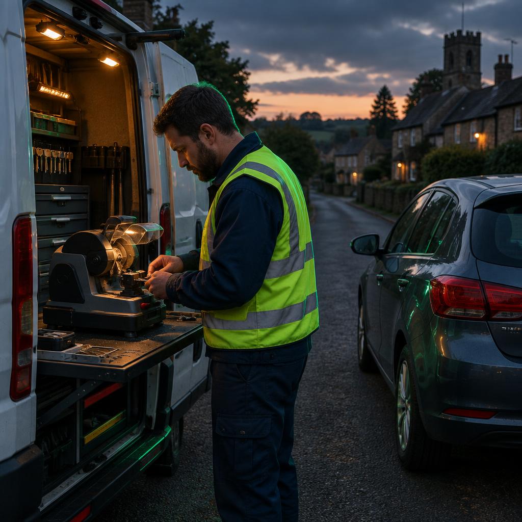 A New Forest road where an emergency vehicle locksmith attends