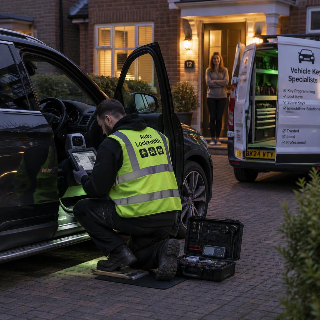 A van on a driveway having a new key programmed