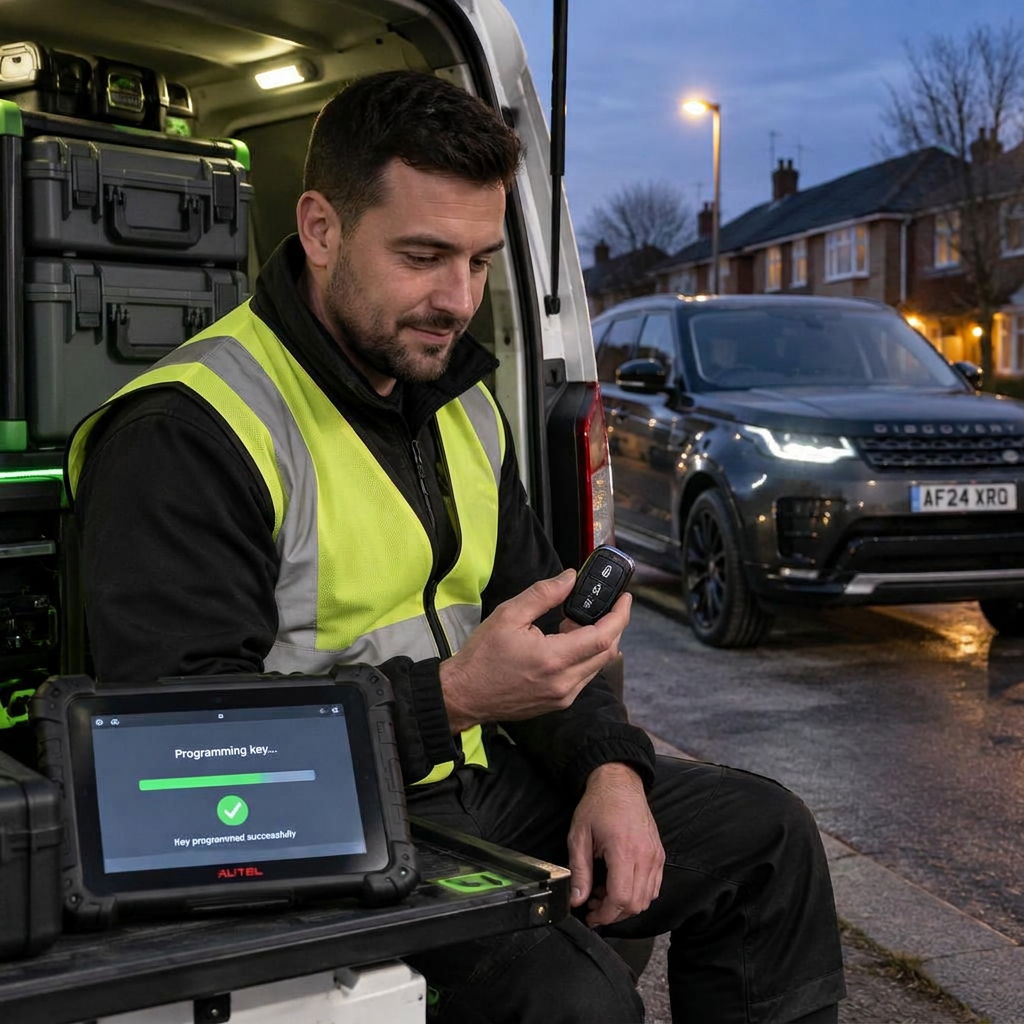 Mobile auto locksmith work at a vehicle in the New Forest