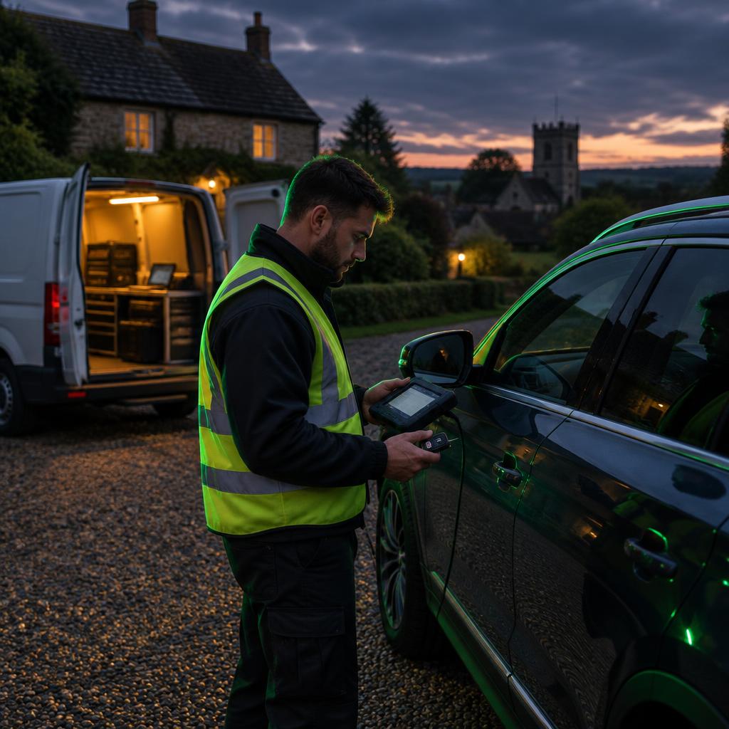 Mobile auto locksmith work at a vehicle in the New Forest