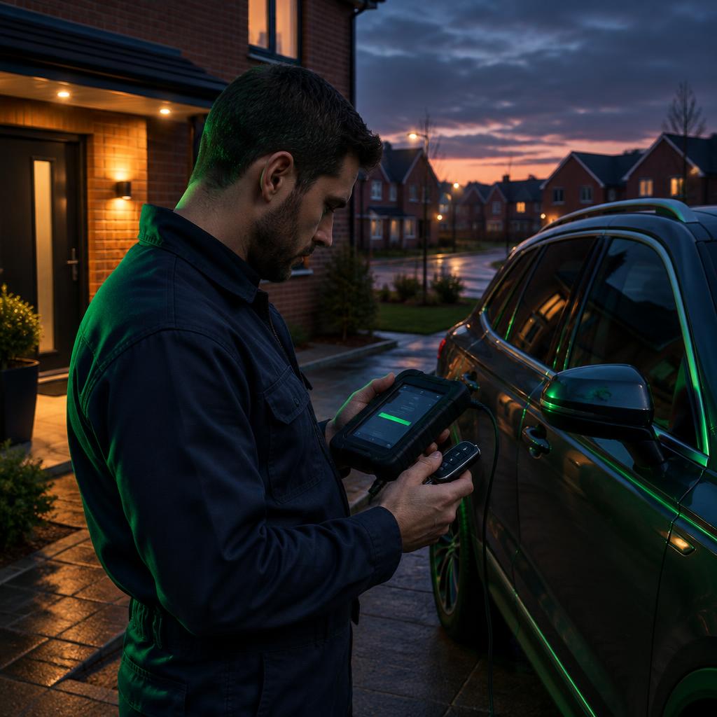 Mobile auto locksmith work at a vehicle in the New Forest