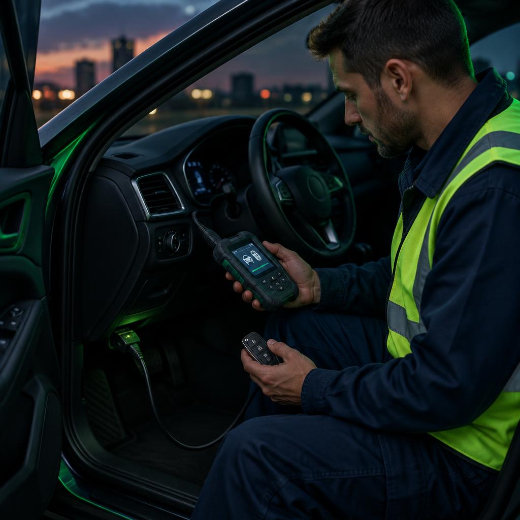 Mobile auto locksmith work at a vehicle in the New Forest