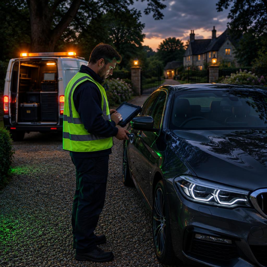 Mobile auto locksmith work at a vehicle in the New Forest