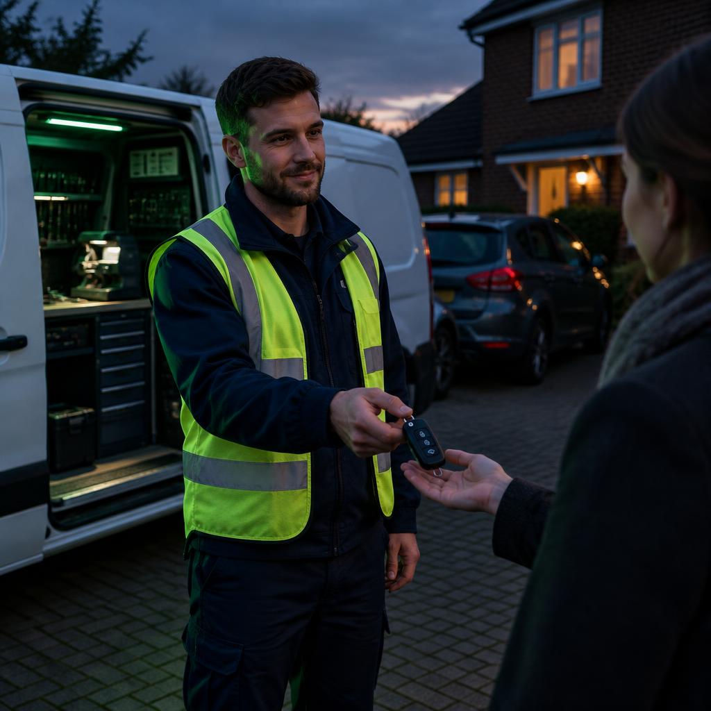 Mobile auto locksmith work at a vehicle in the New Forest